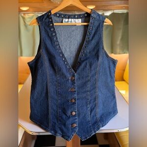 Denim Eyelet Button Vest - Deep Blue